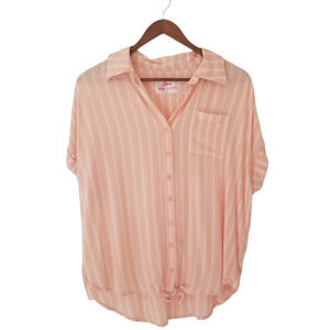 Justice shirt vertical striped, short cap sleeve button down - Size 18/20